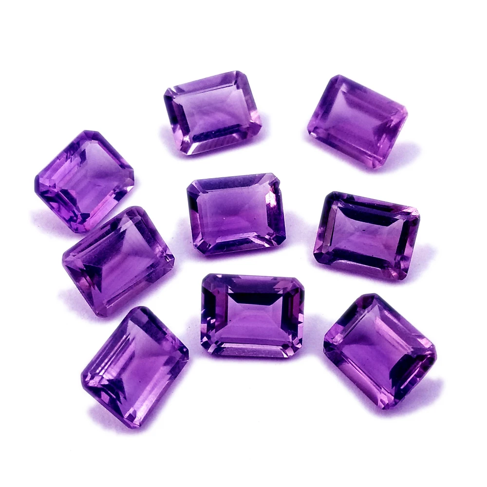Good Quality Calibrated 6X4 MM Natural Purple Amethyst Loose Stone Faceted Emerald Cut Birthstone Gemstone For Jewelry Making