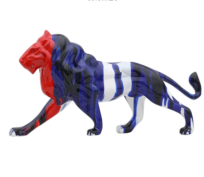 Abstract Resin Home Decoration Sculpture Lion Statue Ornaments Handcraft colorful water transfer printing