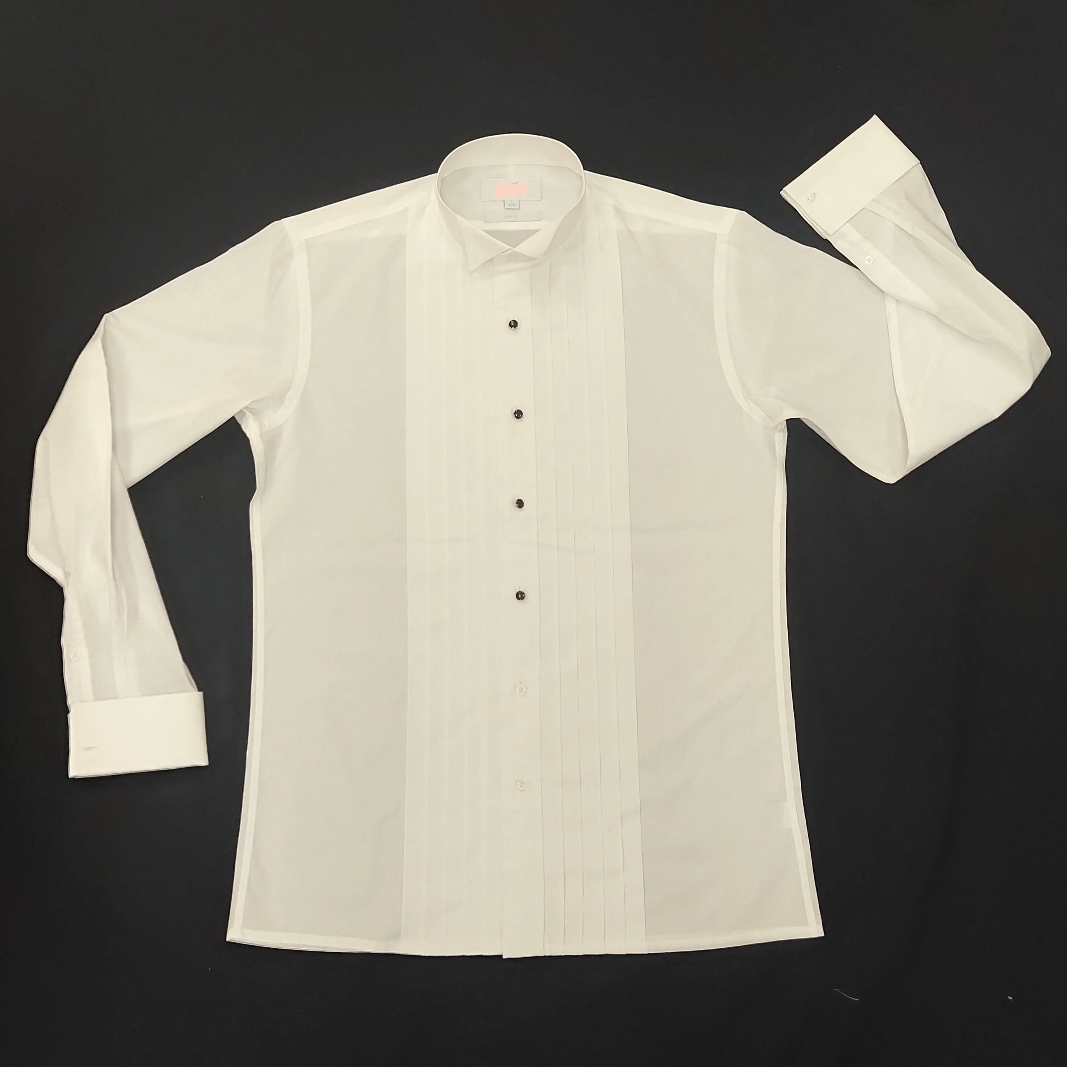 Белыми крыльями Очаровательная воротник спереди складки с двойными манжетами; Одежда с длинными рукавами костюм-смокинг мужская рубашка