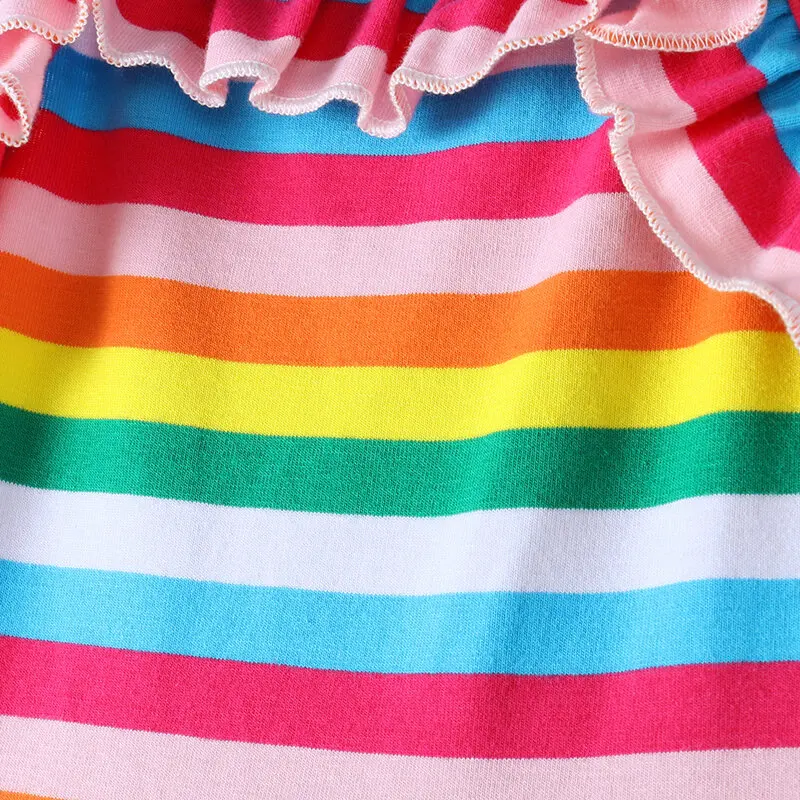 New Fashion Casual Rainbow Striped Print Sleeveless Casual Dress For Girls