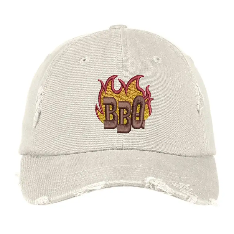 Custom Embroidery LOGO no minimum  Ink Stitch DT600 BBQ Barbecue Vintage Distressed Cotton Baseball Hats - 9 Colors