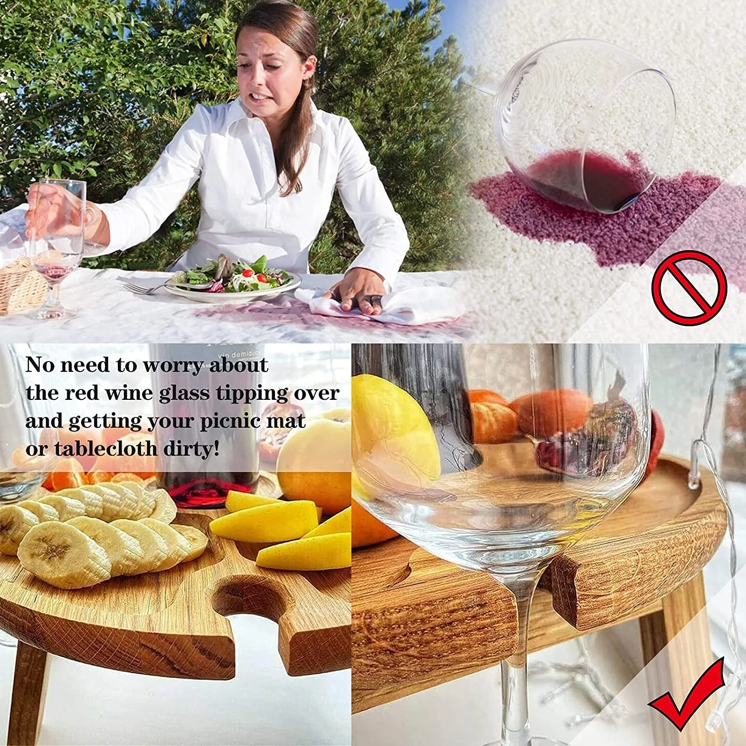 Natural Bamboo Wine Glass Holder Outside Outdoor Wine Table Wooden Foldable Beach Portable Tray Picnic Table