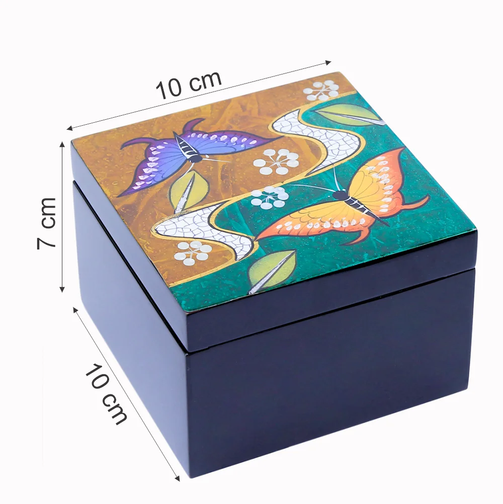 
Wooden Lacquer Box Hand-painted Square Storage Box Case for Keepsakes Small Gifts 