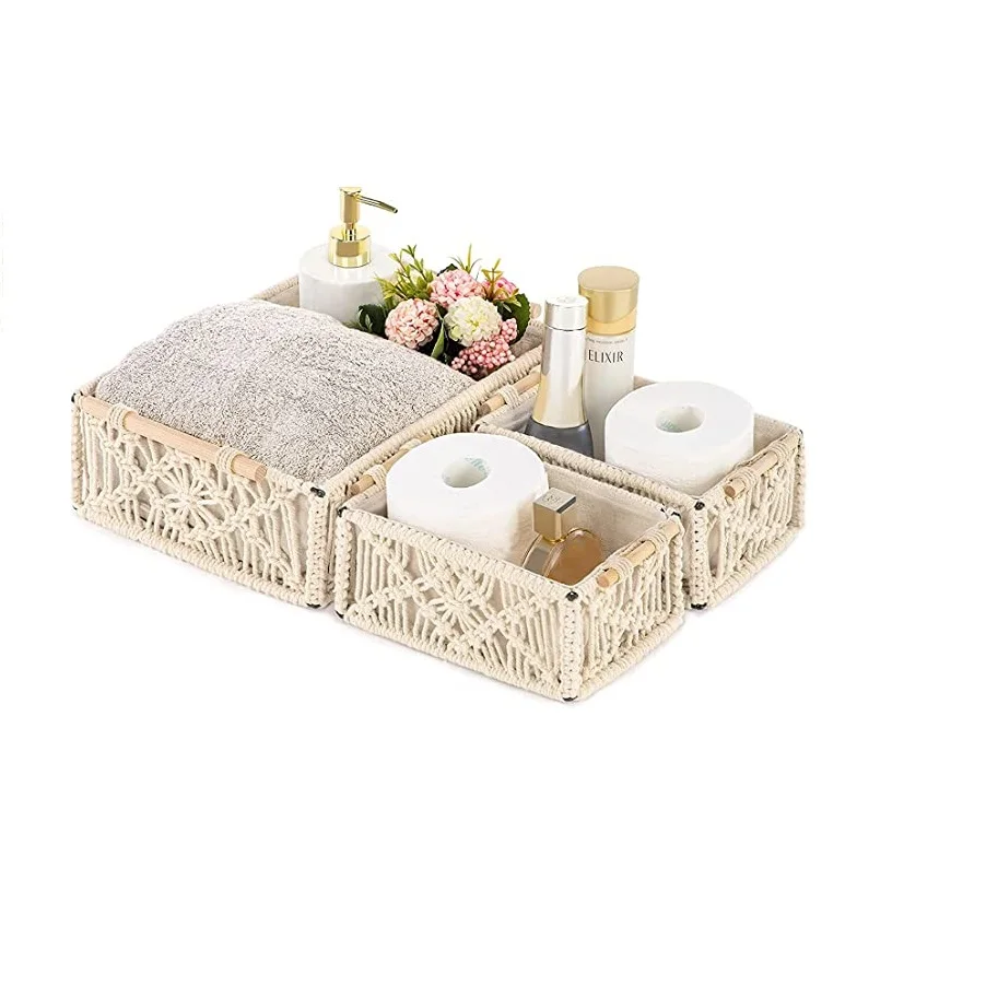 Macrame Storage Baskets for Shelves and Closet, Boho Decorative Storage Basket for Organizing and Home Decor