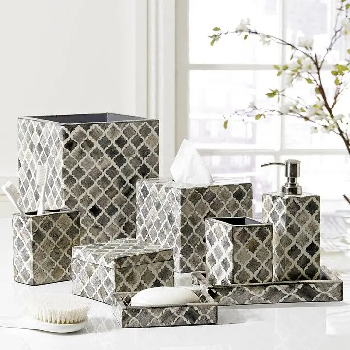 Best Horn and bone Inlay Bath Accessory Bathroom Set in Black Color/Decorative Wooden Bone Inlay Bathroom Set