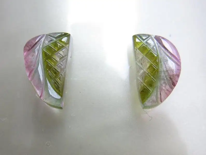 Watermelon Tourmaline Carved Pair