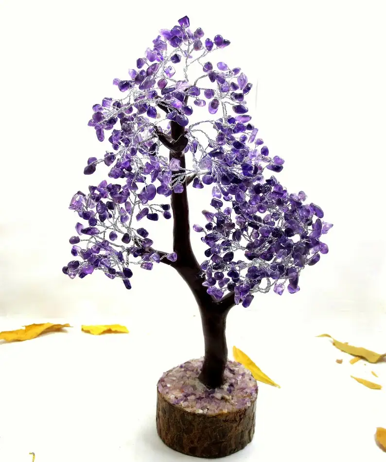 Amethyst Gemstone chakra healing Bonsai Money Tree of 300 Beads Natural crystals Decorations Crystal tree office decor home
