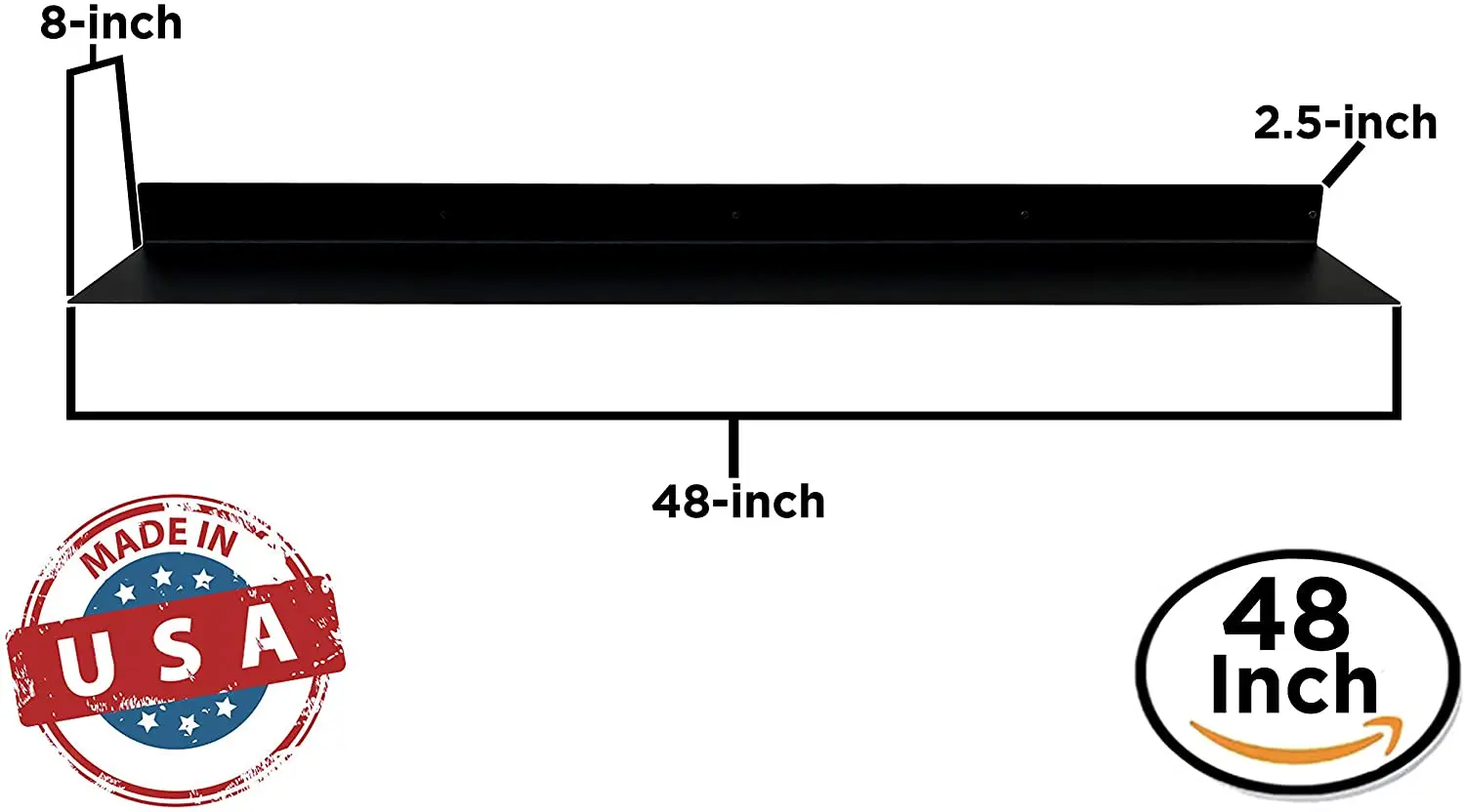 Heavy Duty Powder Coated Matte Black Metal Wall Mounted Modern Linear Floating Shelf