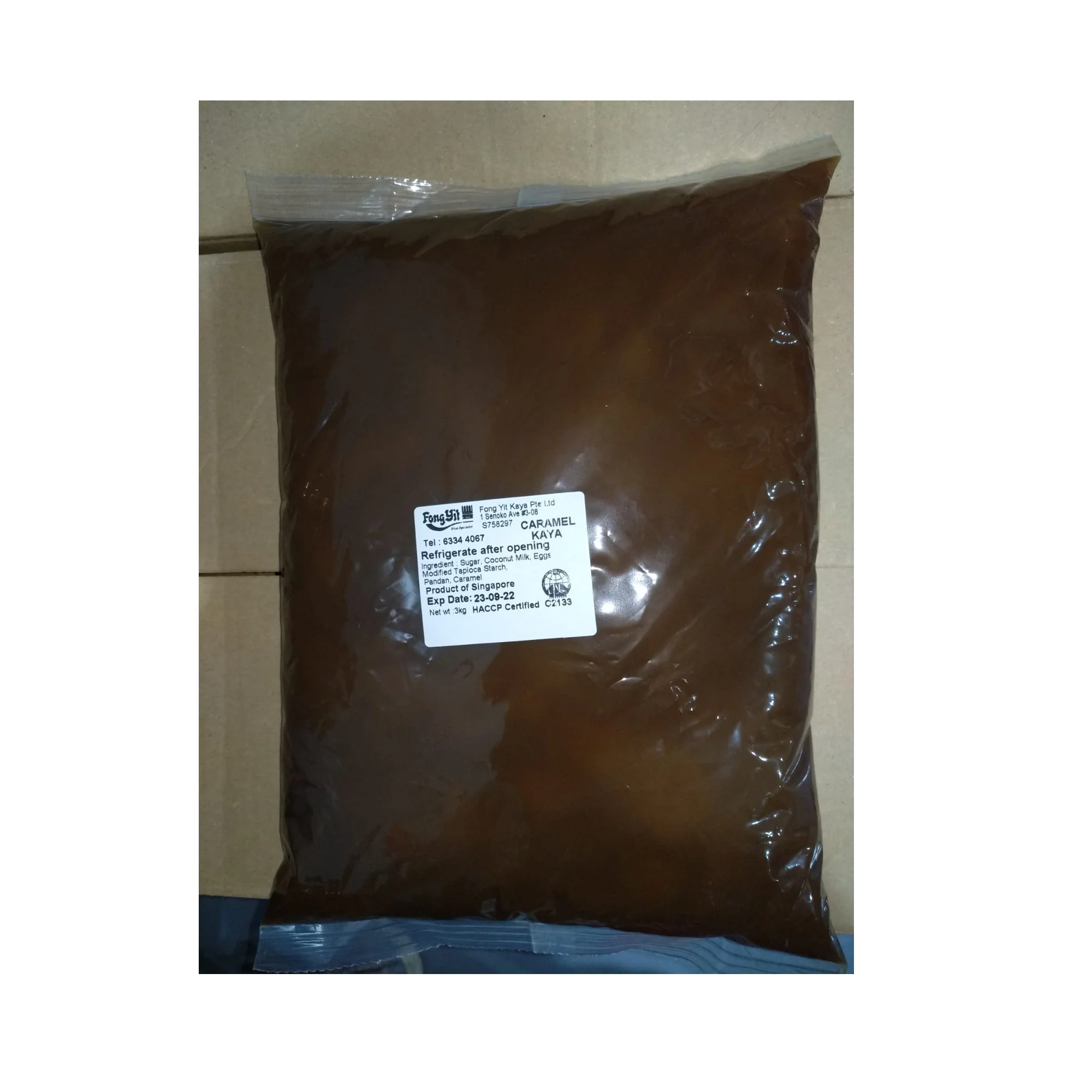 Wholesale FSSC 22000 Halal Certification No Preservatives Used Bakery 3kg Packet Bag Fong Yit Brown Caramel Coconut Jam Kaya