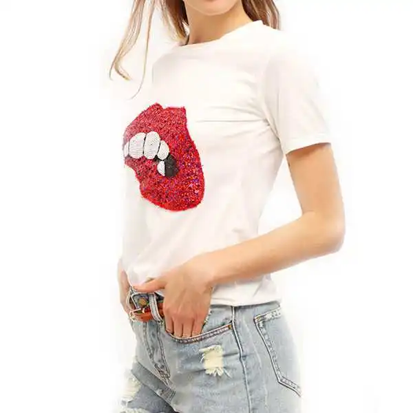  Сексуальная одежда для вечеринок футболки женщин белого цвета с принтом губ спереди