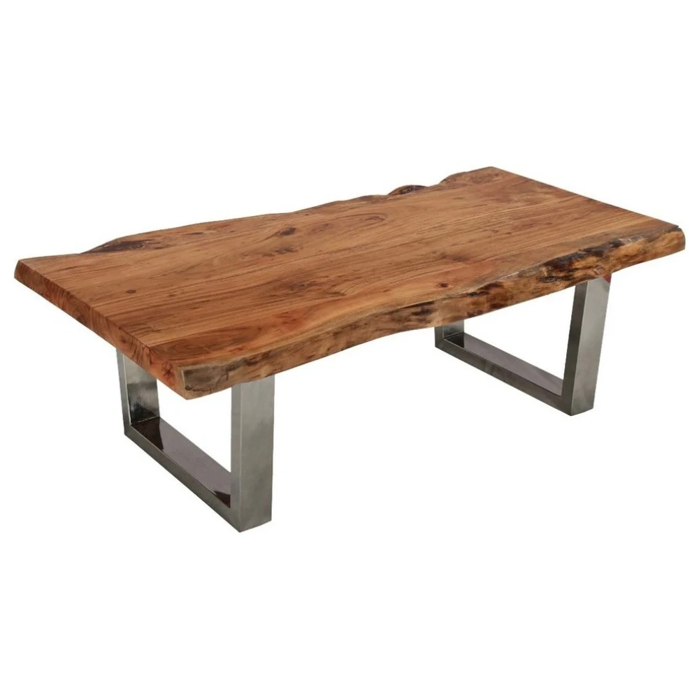 Natural Acacia Wood and Steel Rustic Live Edge Solid Mango Wood Coffee Tables for Living Room and Bedroom Use