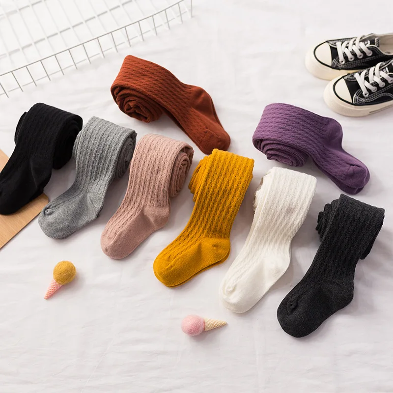 Bonypony Pretty 3-8Years Spring Autumn Cute Girls Cable Knit Tights Combed Cotton Rib Pantyhose for Kids