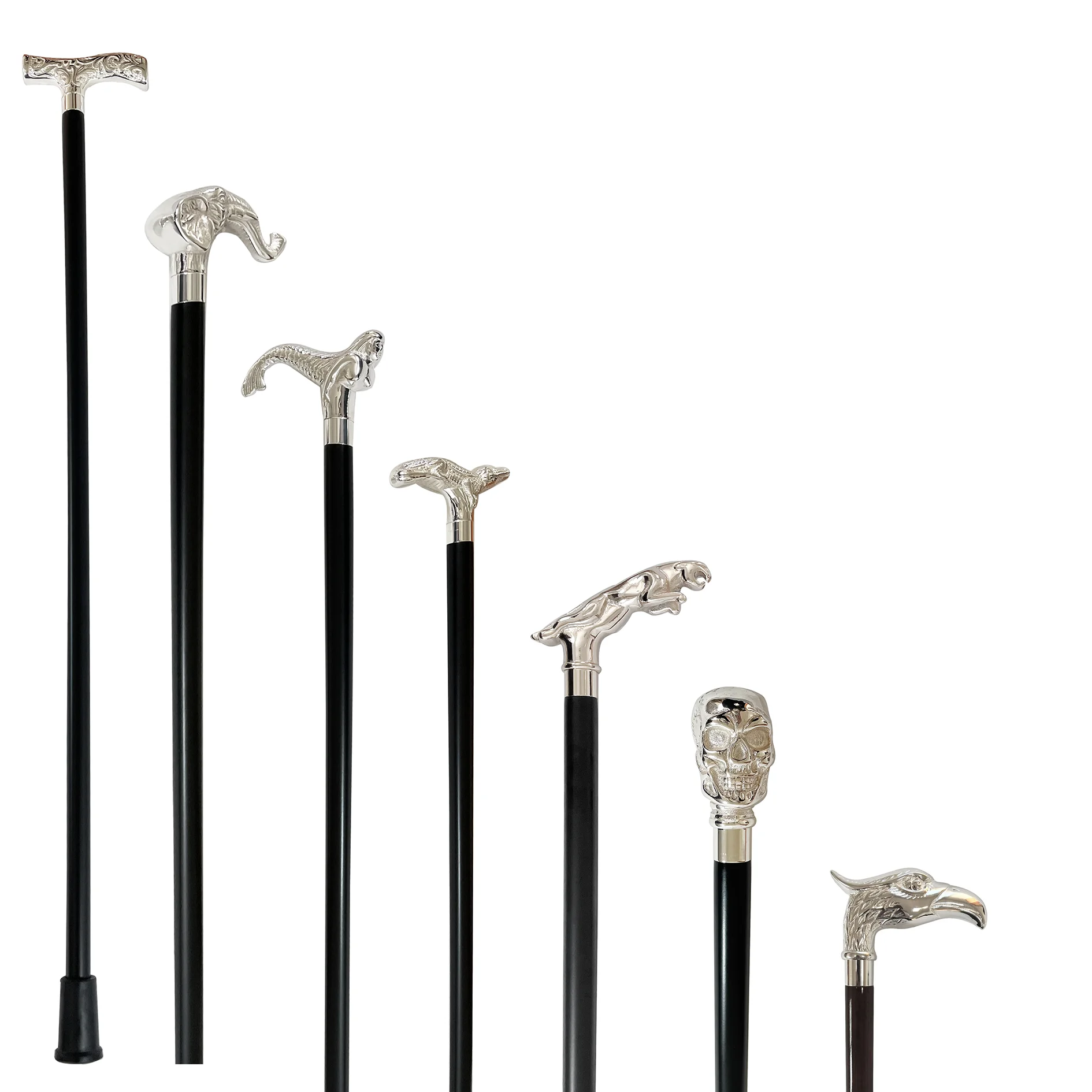 Luxury silver jaguar head walking sticks wood cane