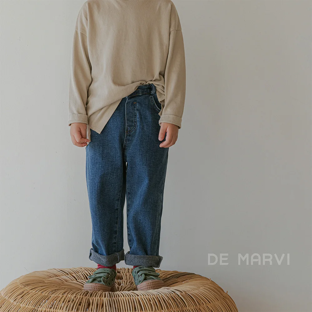 DE MARVI Kids Toddler Fleece Spandex Elastic Waist Denim pants Boys Girls Winter Jean Wholesale Korean Manufacturer MADE IN KORE