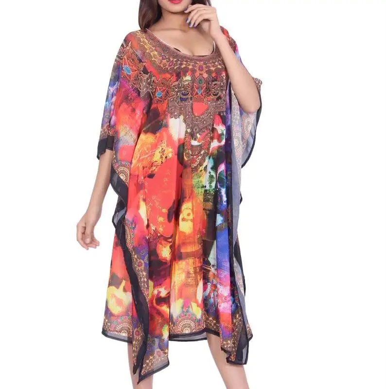 bohemian collection digital printed kaftan v-neck design viscose fabric loose fitting comfortable womens clothing