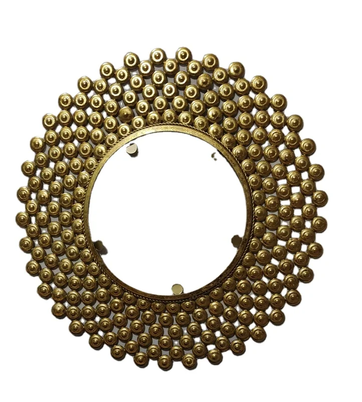 Golden Color Round Circle Home Decor Large Beauty  Small Circle Shape Hanging Metal Framed Decorative Wall Mirror