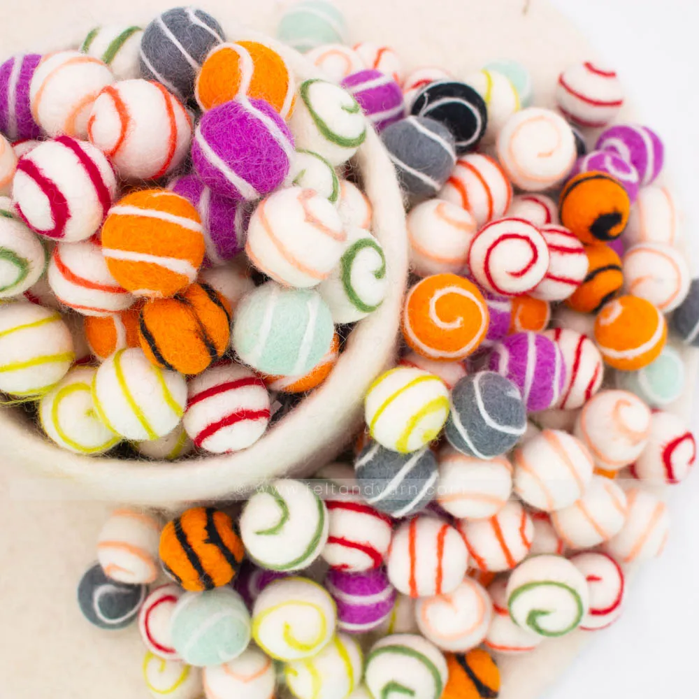 FSB-001: Hot Selling 2 /2.5cm Felt Swirl Balls Wool Decoration Multi-Color Round Pompoms For Wholesale | Handmade & Eco-friendly
