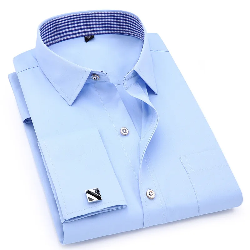 Men Long sleeve Lapel Business Wedding Party French Cufflink Shirts
