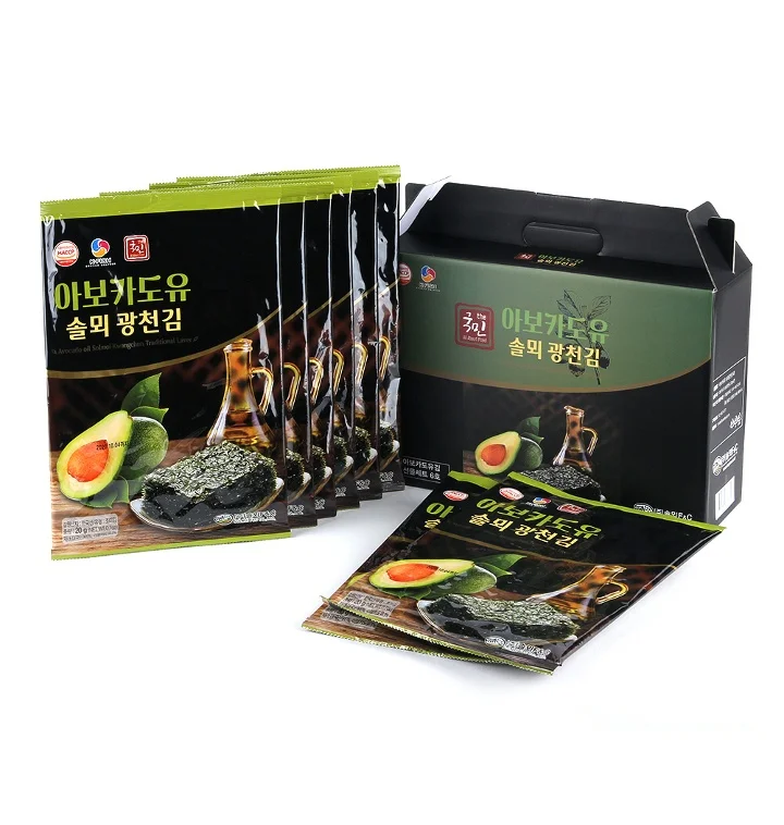 Корейская жареная и приправленная мойка solmy (Shushi Nori) закуска из водорослей С Маслом Авокадо полный размер 20 г 5 листов