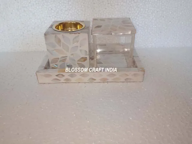 Handmade Trendy Mother Pearl Inlay 3pcs Set High Quality Wood Seed Tray Incense Burner Box Office Eid Gift Ramadan Sandalwood
