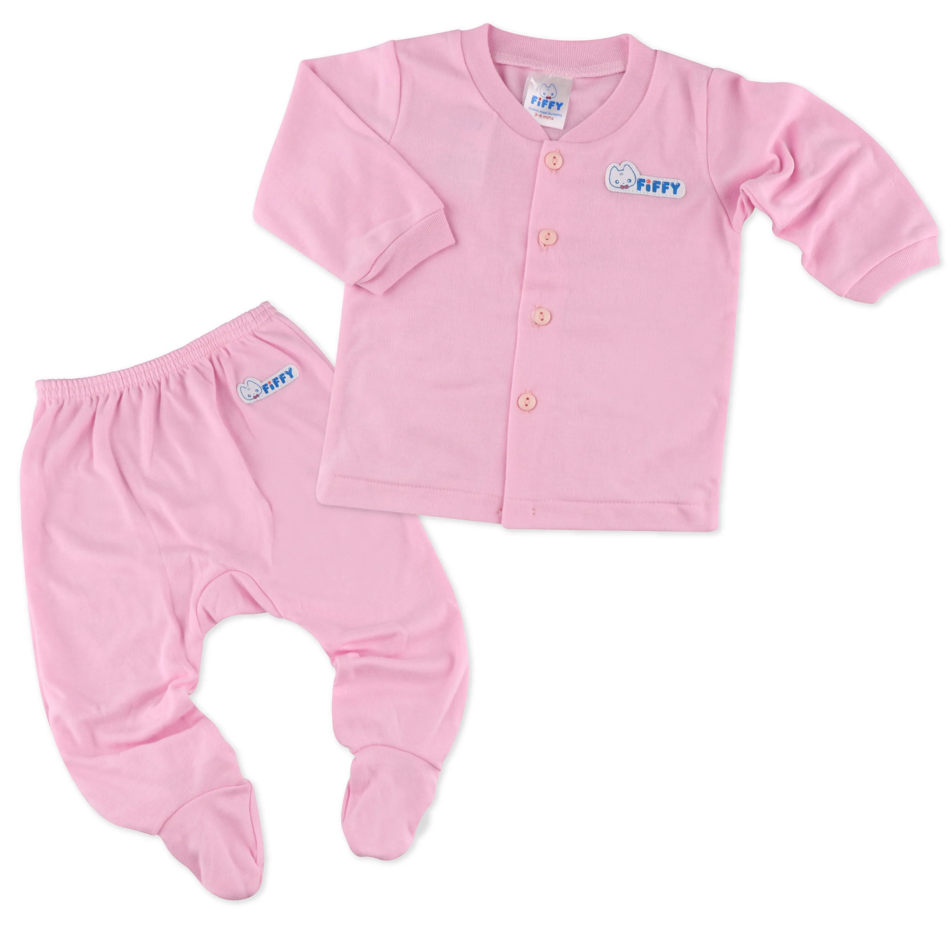 FIFFY Baby Apparel Long Sleeve Suit c/w Leggy Baby Apparel One Set (Pink)