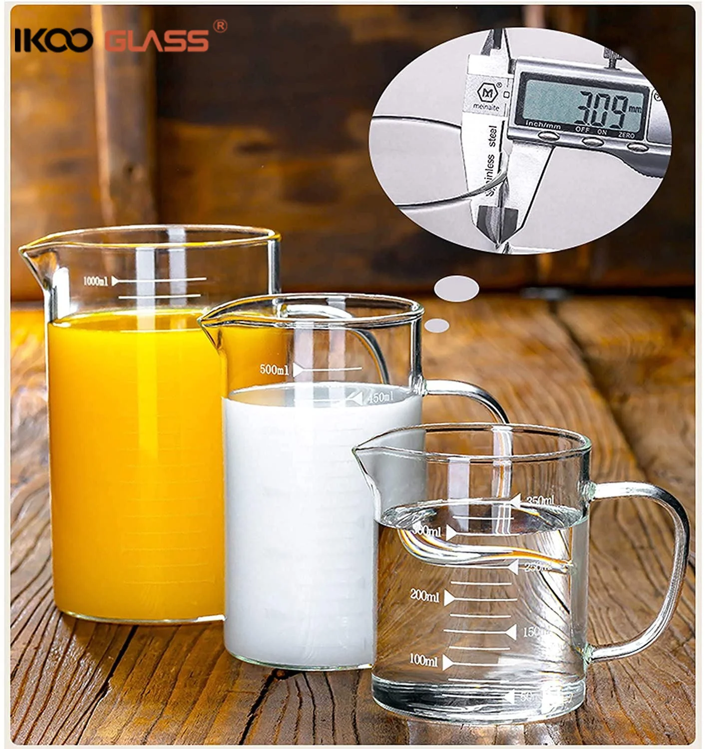 Graduated Beaker Mug with Handle and Durable Bamboo Lid Borosilicate Glass Multi-Function Food Grade Measuring Cup