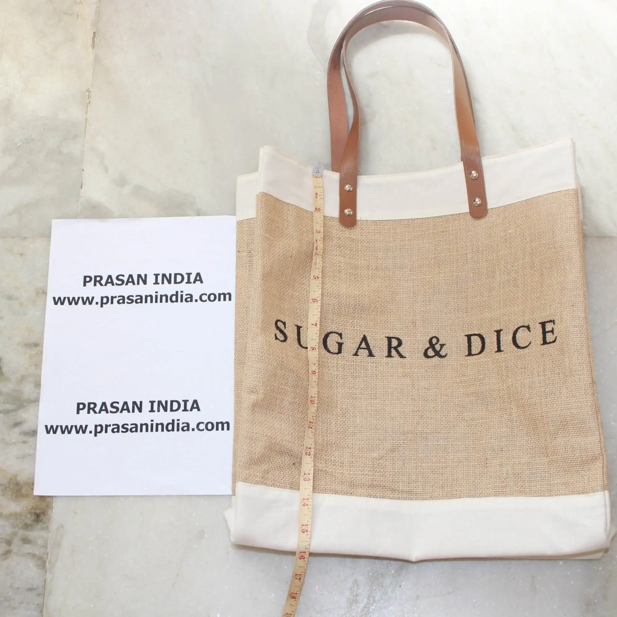 Jute Bag from India with pure leather straps which are easy to carry and gives premium looks