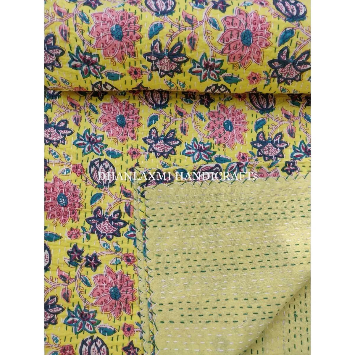 Домашнее декоративное хлопчатобумажное покрывало Kantha с красивым цветочным принтом оптом