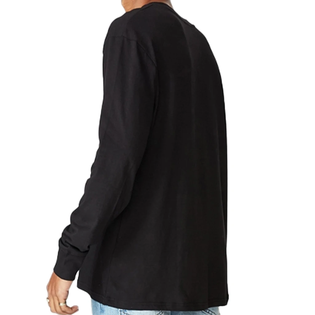 Мужская хлопковая футболка с длинным рукавом черная Однотонная сезон лето 100%