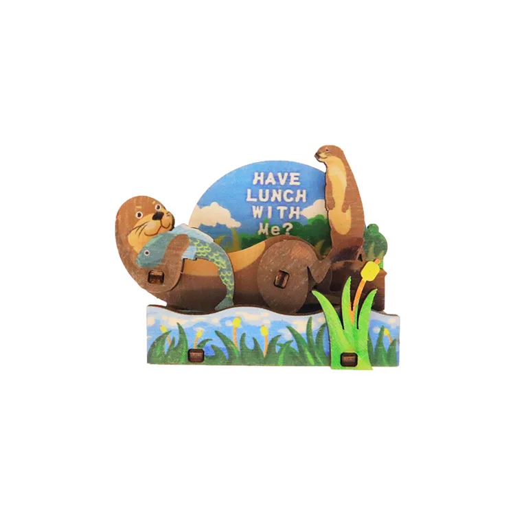 Animal Otter Movable Wooden Assembled Fridge Magnet Souvenirs