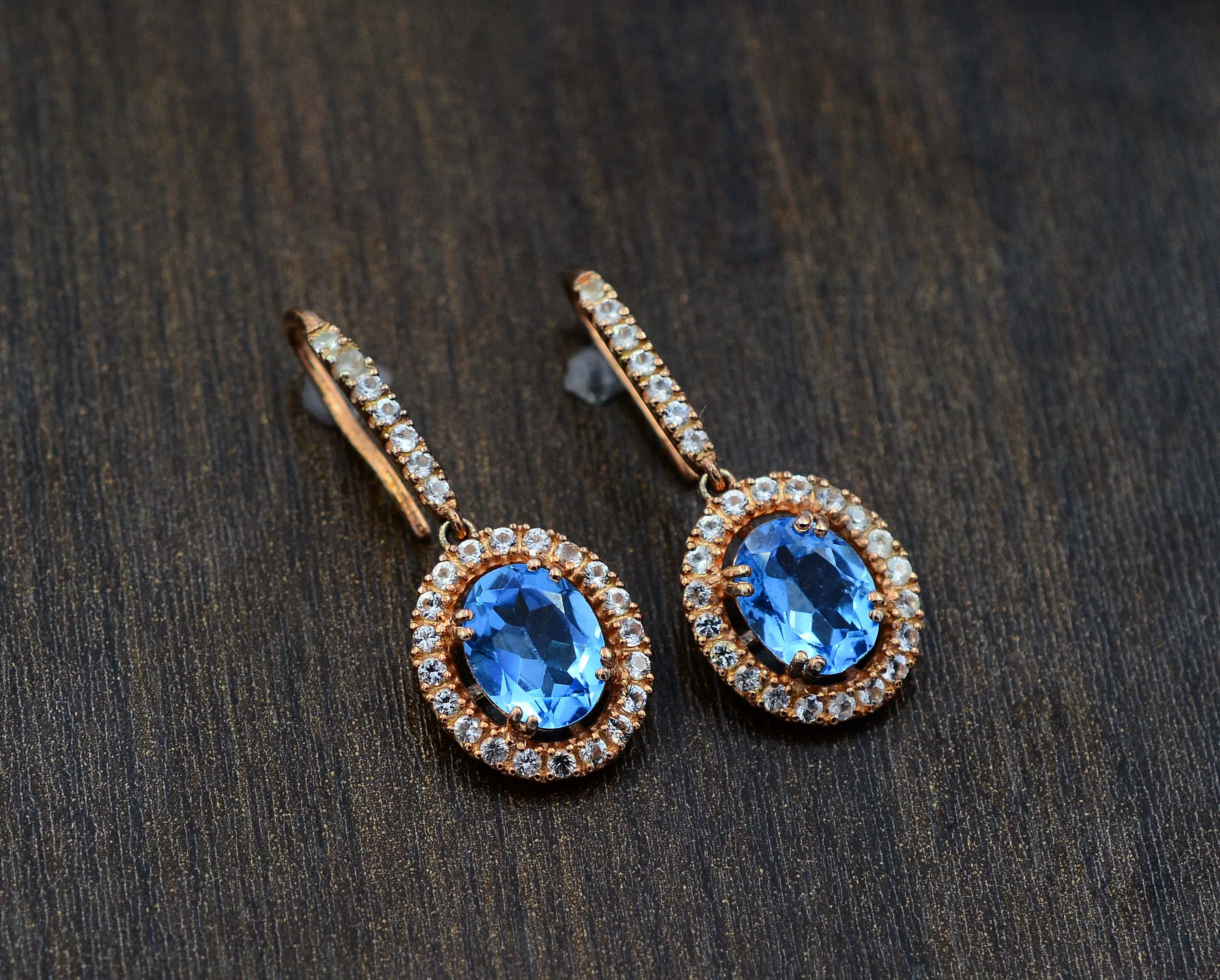 Natural Swiss Blue Topaz 9x7 MM Oval Shape Deep Color Gemstone 925 Solid Silver Drop Dongle Women Earring Manufacturer Supplier