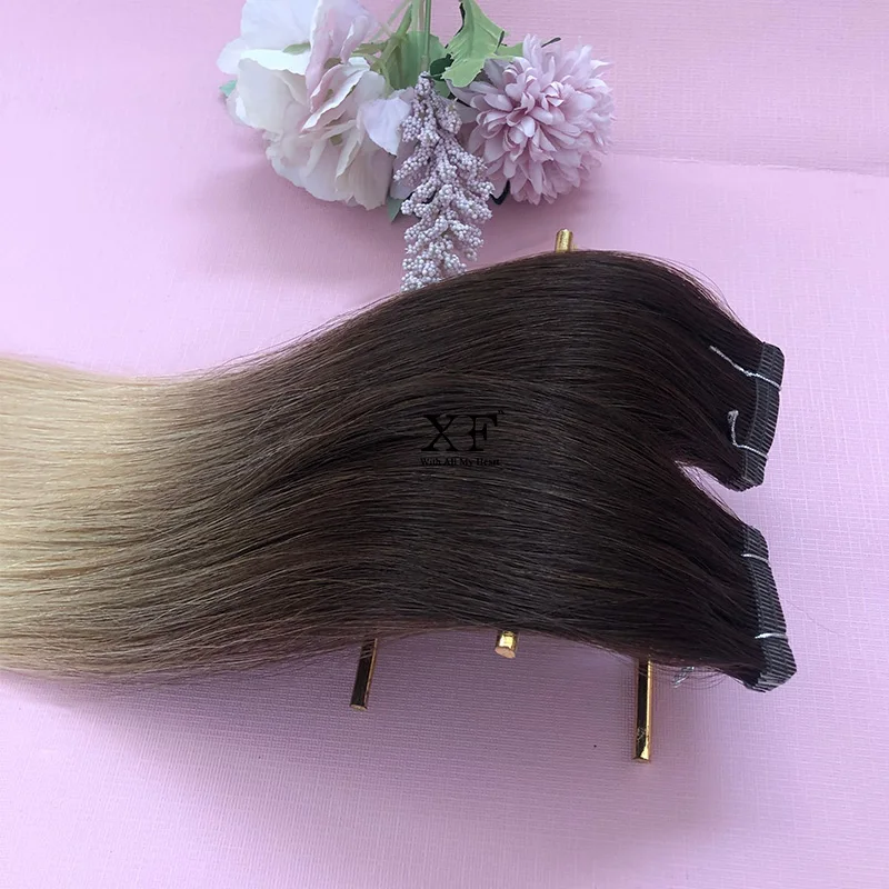 Factory Supply Attractive Price 10A Grade Ombre Balayage #4/613 Color Brazilian Remy Hair Tape Hair Extensions