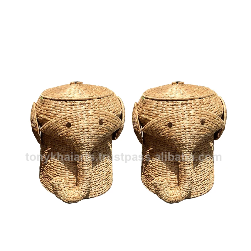 Elephant Hamper Storage Basket Hot Trend Eco- Friendly Handmade Storage Seagrass Wicker Animal Water Hyacinth