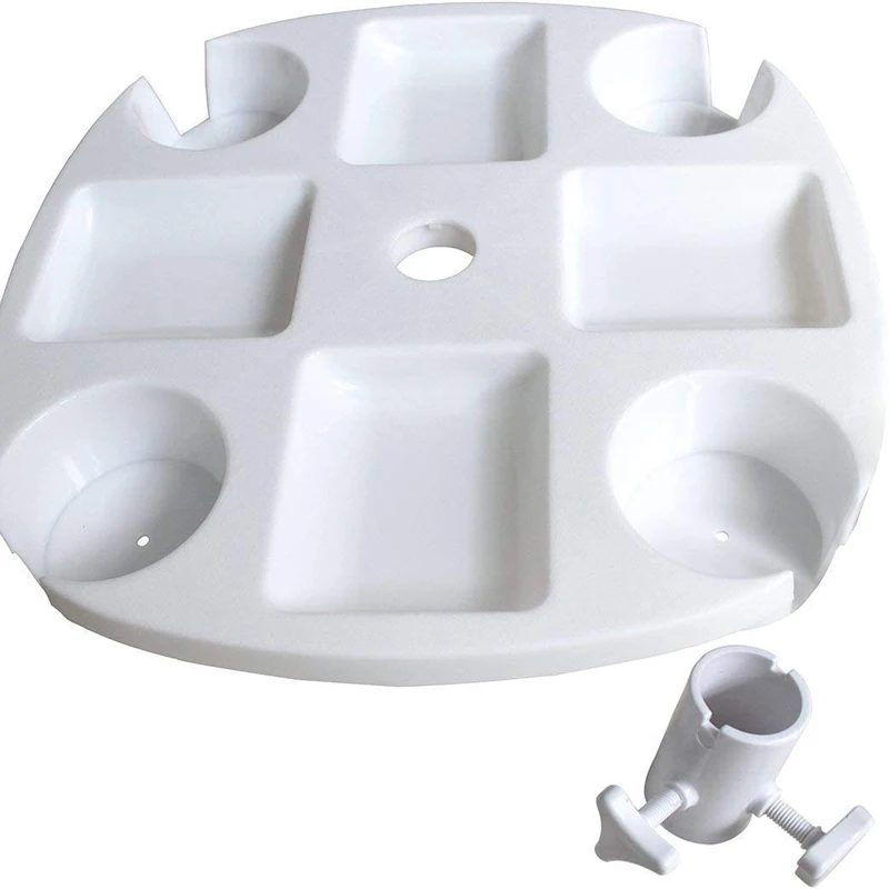 Water Clip On Plastic Portable 4 Cup Holders Food Patio Beach Umbrella Table Tray