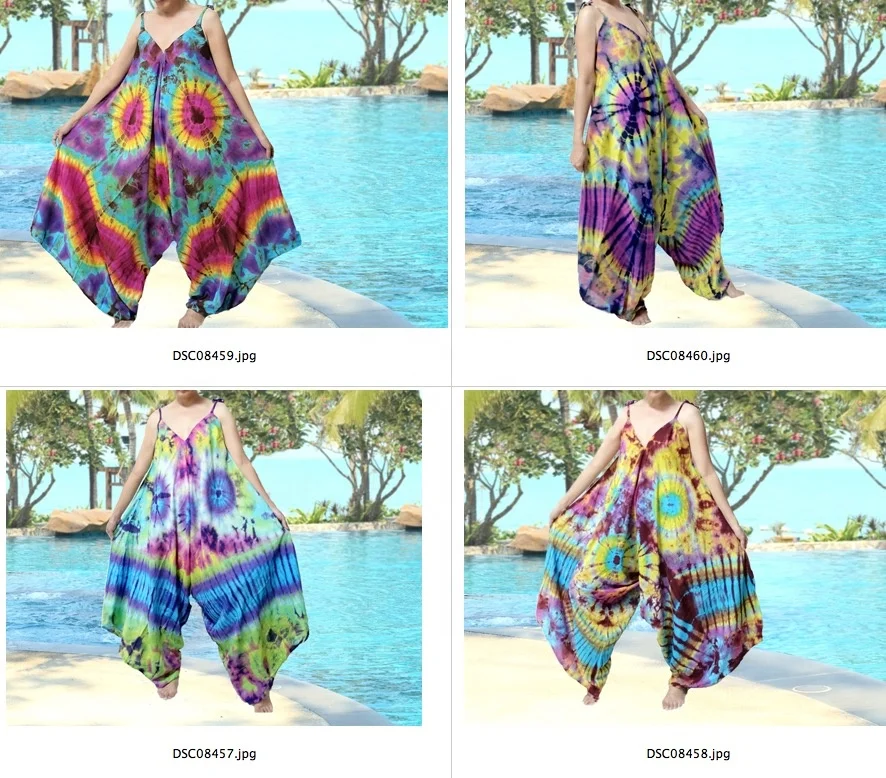 Hippy mix colorsTie dye Alladin Hippie Boho Harem Romper Jumpsuit Wide Leg Yoga Jumpsuit Pants