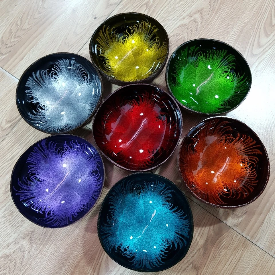 
Colorful Coconut Lacquer Bowl/Colored Bowl with various patterns/Handmade bowl Nice lacquer bowl for decoration 