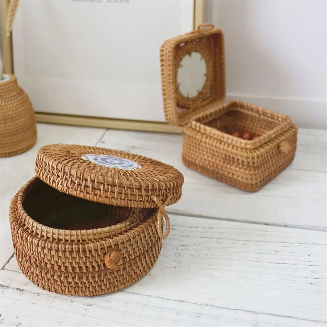 New design rattan wicker storage box rattan tea box gift box for housewarming wedding home decor