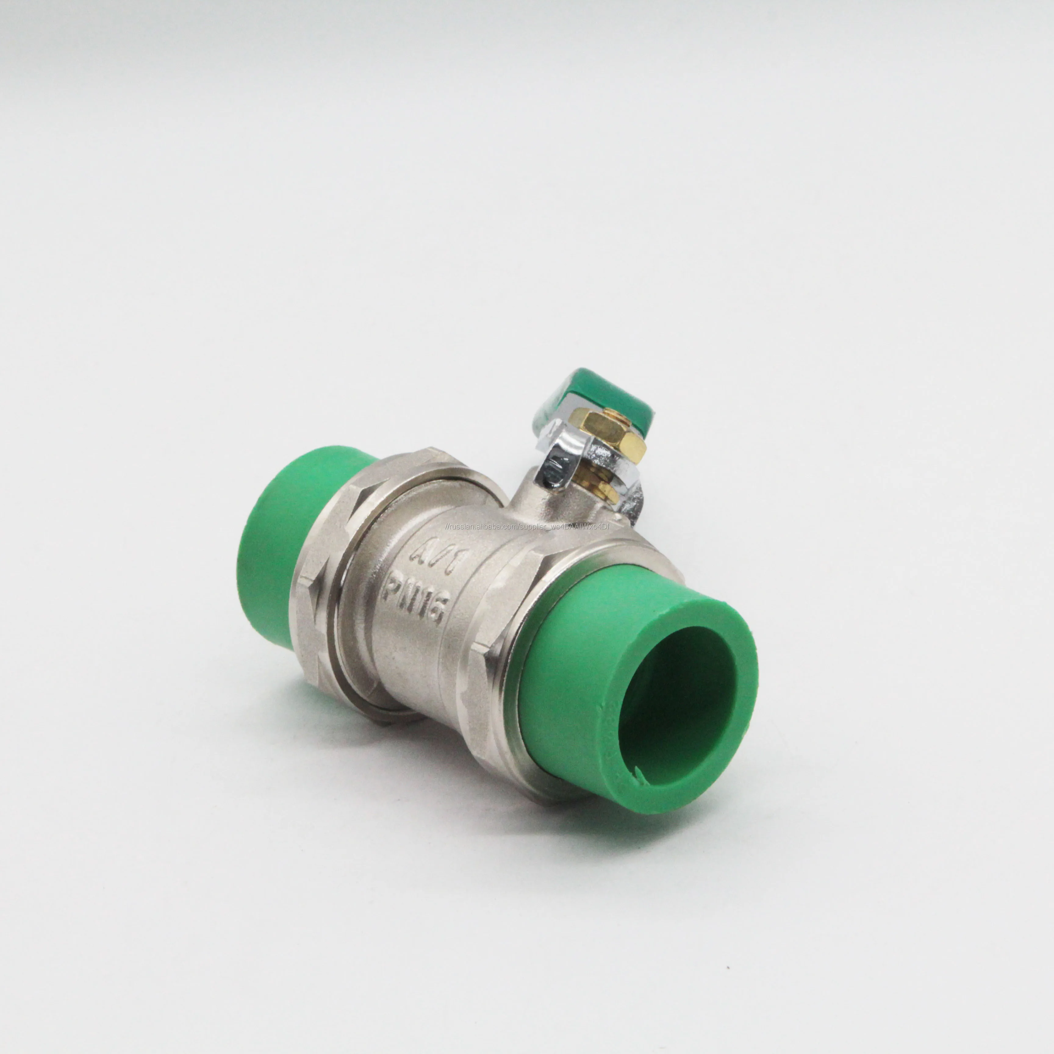 Brass ball valve with two transitions to polypropylene pipe A2