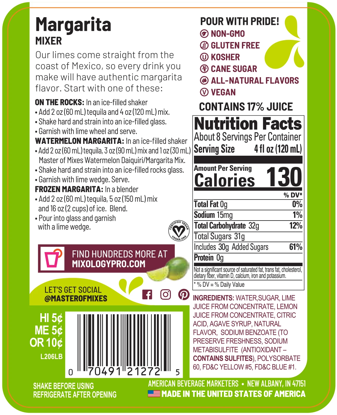  Смесь для приготовления коктейлей «Мастер-Маргарита»-1 литр готовая к использованию без спирта