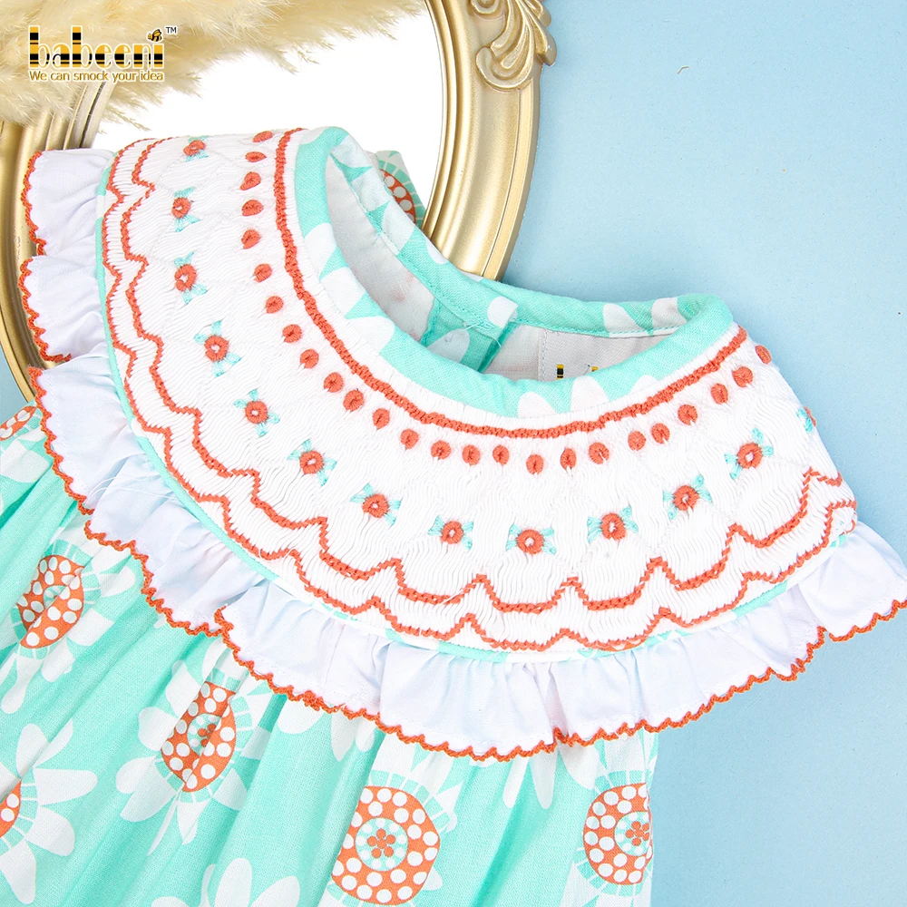 Luxurious floral geometric smocking girl bubble OEM ODM baby smocked romper wholesale manufacturer - BB2495