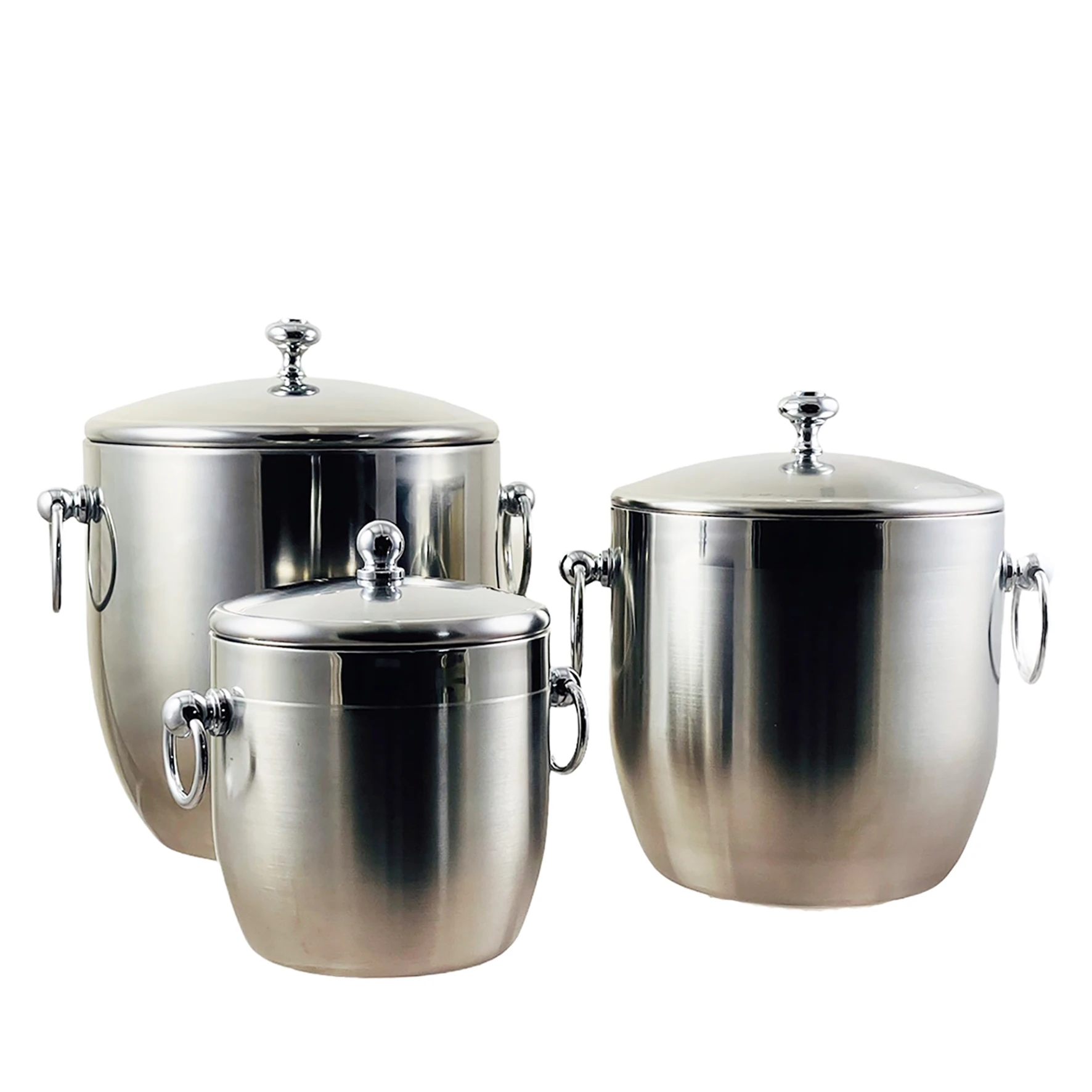 Double Wall Stainless Steel Ice Bucket Champagne Beer Wine Cooler with Lid & Tong  & Ice Strainer 1.3L / 3.0L / 4.5L