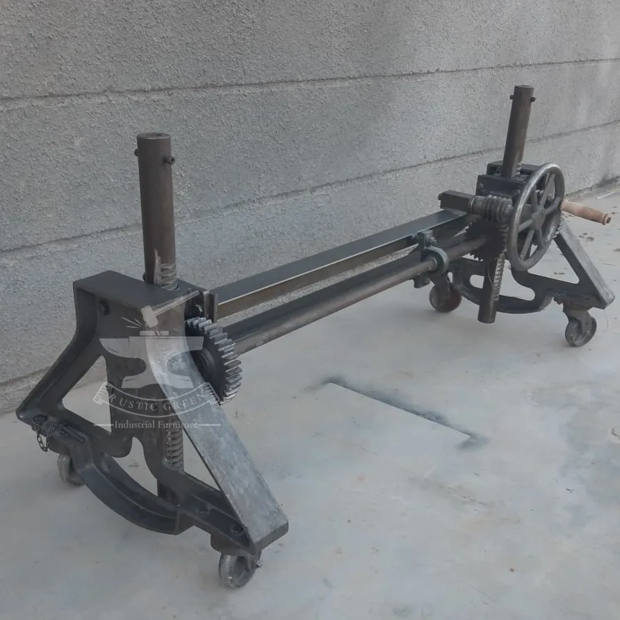Cast Iron and wood Frame Crank Table LEGS, Industrial furniture adjustable table base