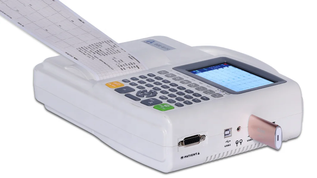 New Design Three Channel ECG Machine with Analyzer Portable 12 Lead ECG Machines with Silicone Keyboard EKG Machines