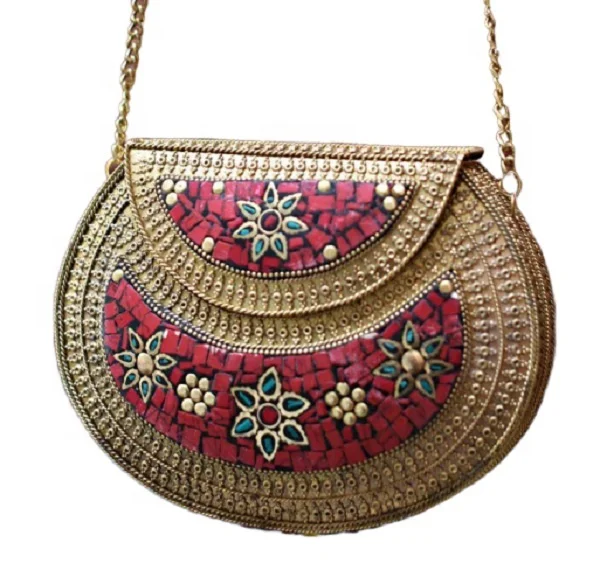 Silver Plated Metal Mosaic Clutch Evening Bag