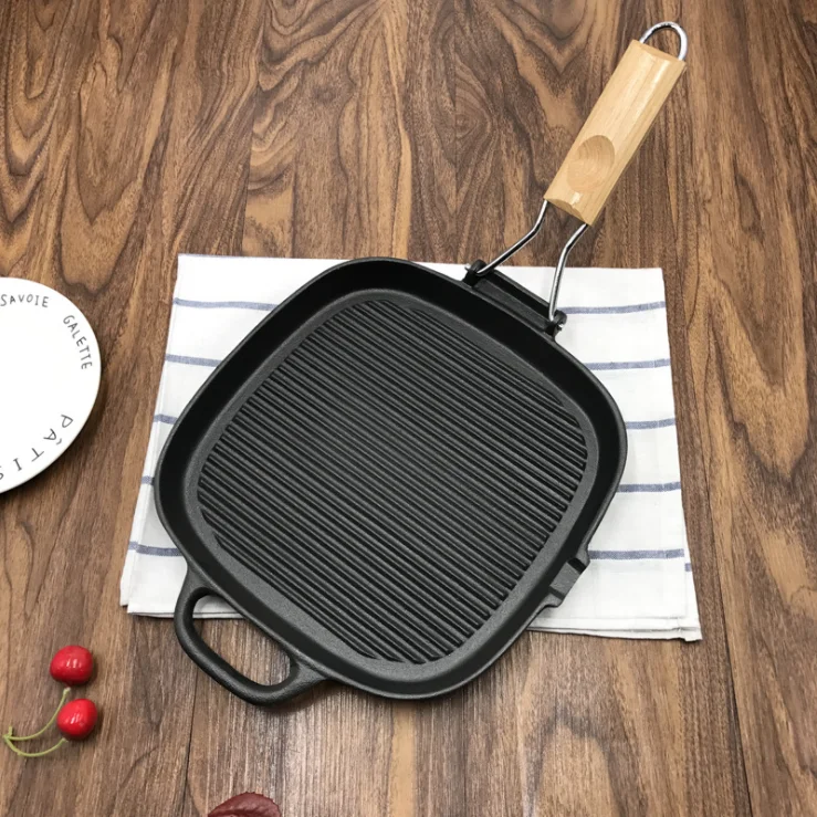 Cast Iron Square Grill Pan Pre-Seasoned Skillet Pan with Handle  Cast Iron Griddle Pan  for Grilling  Frying Sauteing