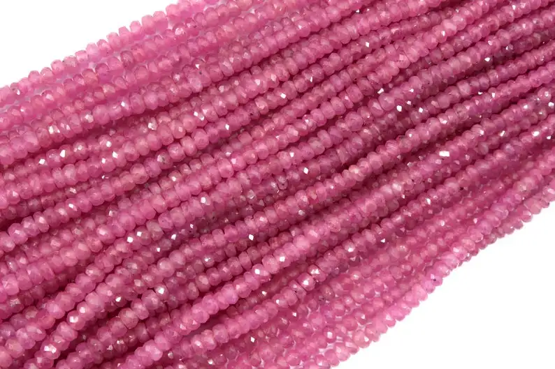 100% Natural Super Quality 1 Strand Genuine Pink Sapphire Gemstone Faceted Rondelle Beads For Jewelry Making