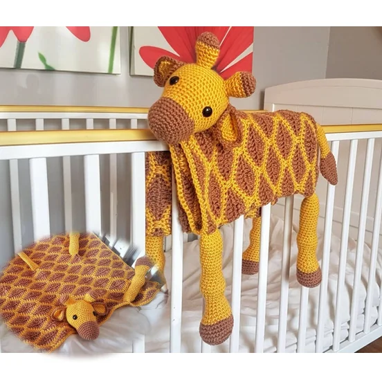 HOT 3in1 Safari Giraffe Folding Baby Blanket Crochet Stroller Pram Toy Security Blanket Lovey | Baby Shower Gift For Boy Girl