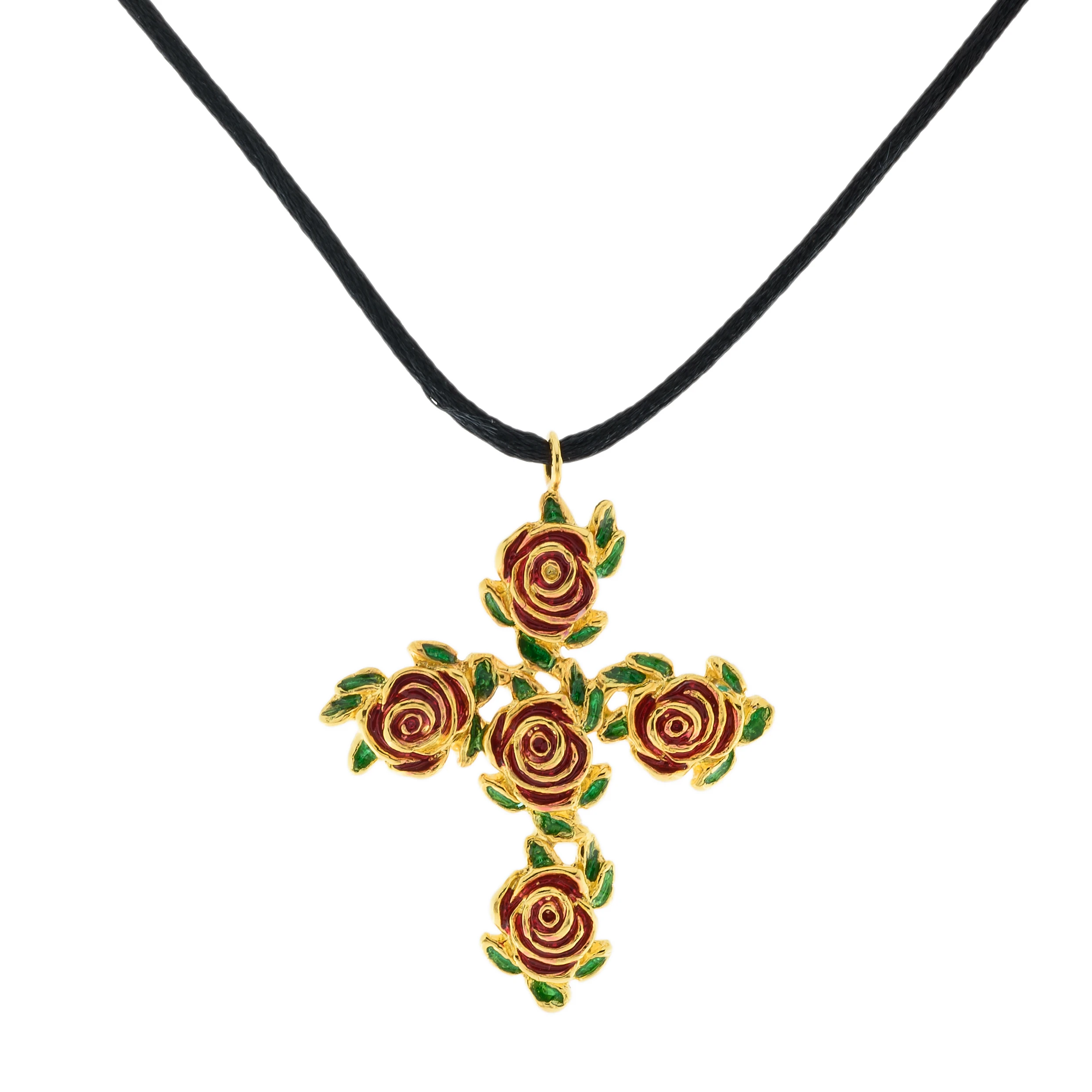 top quality fashion Handcraft Paint Italian Necklace silver 925 CADMIUM NICKEL FREE Jewelry design cross roses