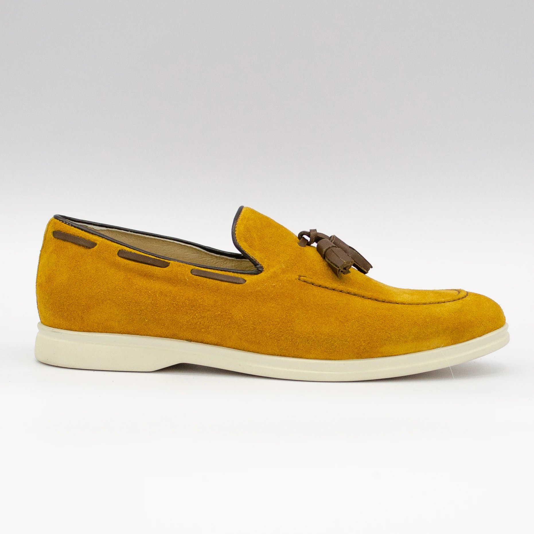 3006. LOAFER IN SUEDE OCRA. ITALIAN LEATHER SHOES. ARTISANAL MADE IN ITALY SHOES. AVAILABLE IN ALL THE COLORS