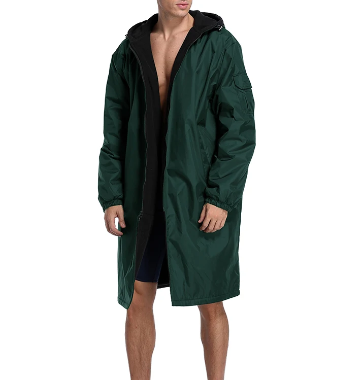 Adult Warm Soft Fleece Lined Swim Parkas Waterproof Football Training Long Jacket Fleece Lining Waterproof Changing Parkas Robes